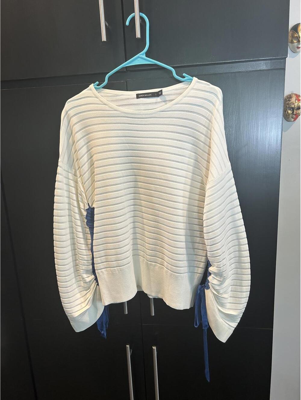 Karen Millen Striped Sweater w/Unique Sleeve Detail - Size L